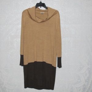 Loft Cowl Neck, Cream/Brown Sweater Dress